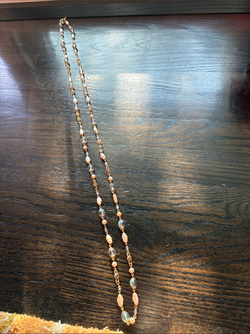 Hand-Made Pearl Gold-Tone Beaded Layering Necklace Iridescent and Champagne